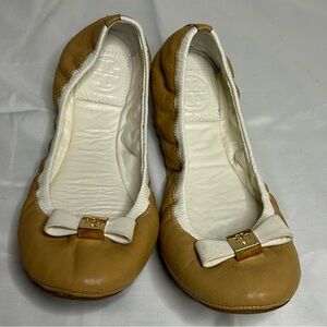 Tory Burch Tan and Cream Ballet Flats